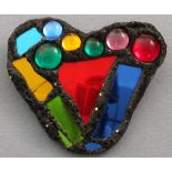 Andrew LOGAN (British b. 1945) Coloured mirrored brooch in the form of a heart, Signed and dated '92