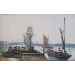 Thomas LOUND (British 1802-1861) Yarmouth - Loading barges, Watercolour, Titled lower left, 9" x