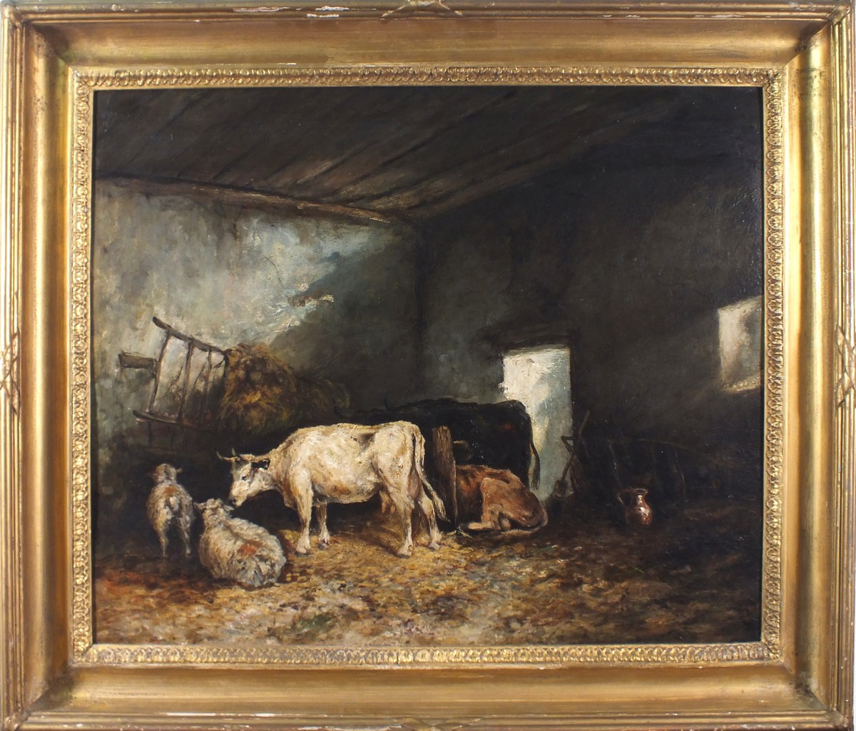 Late 19th Century Continental School Cattle in a Barn, Oil on board, 19.75" x 23.5" (50cm x 60cm) - Image 3 of 4