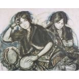 After Sheldon C SCHONEBERG (American 1926-2012) Young Women with Tambourines, Lithograph, 12.5" x