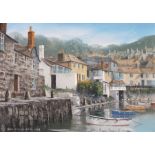 Nigel HALLARD (British 1936-2020) Mousehole Harbour High Tide, Acrylic on canvas, Signed and dated