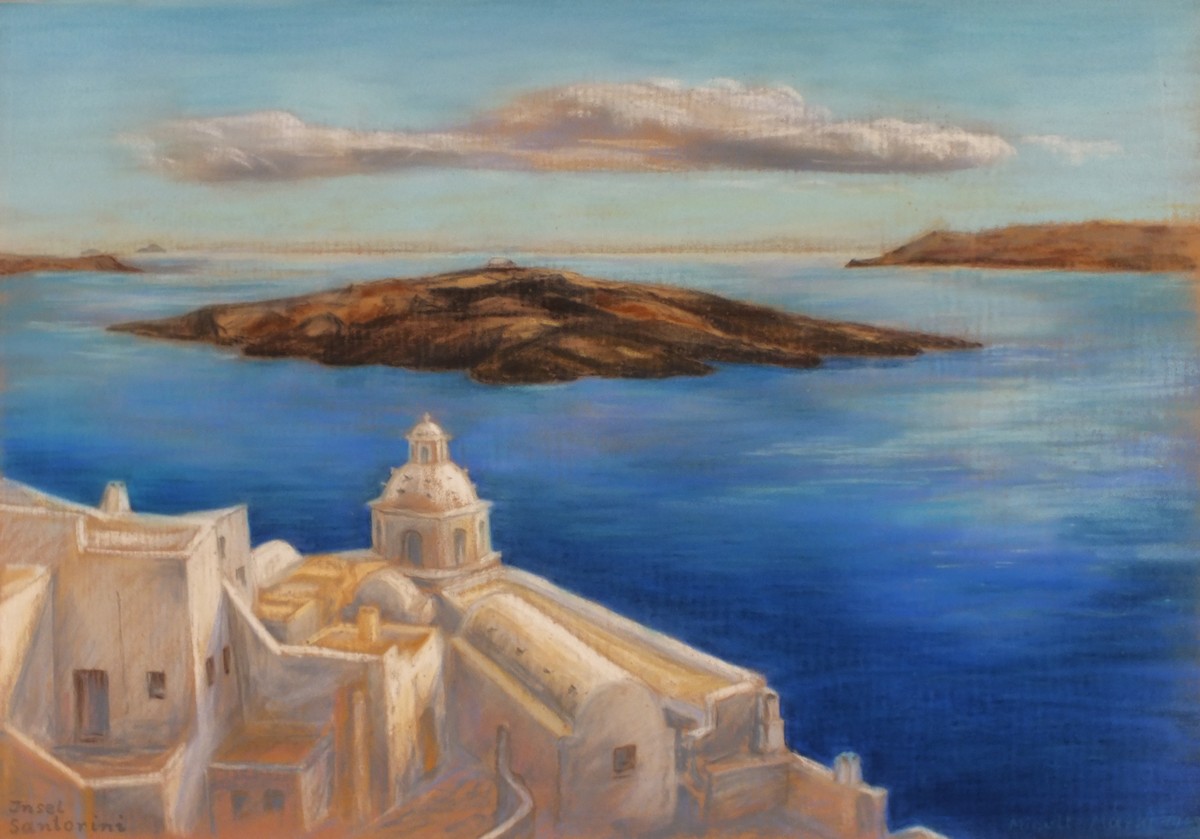 Migulle MARKI (Continental 20th Century) Insel Santorini, Pastel on paper, Indistinctly signed and