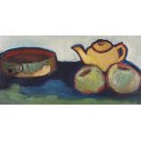 Marianne MARRS (British 20th/21st Century) Still Life with Fruit and a Teapot, Oil on paper,
