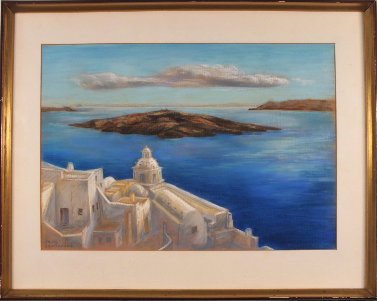 Migulle MARKI (Continental 20th Century) Insel Santorini, Pastel on paper, Indistinctly signed and - Image 3 of 4