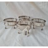 A set of four George III oval salts with pierced sides and claw feet - 3.5" long - London 1779 by