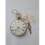 A gents silver pocket watch with key with seconds dial