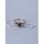 A sapphire & diamond ring in 9ct - size O - 2.5gms