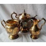 A VICTORIAN SILVER GILT 3 PIECE TEA SERVICE WITH PANELS OF ANGELS.