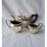 A three piece teaset with gadroon rim - B'ham 1917 -765gms