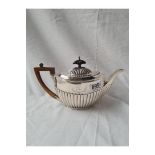 An oval boat-shaped part-fluted teapot on rim foot - Sheffield 1893 - 238gms