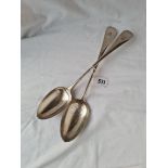 A heavy pair of crested OEP pattern basting spoons - London 1894 by ICW - 307gms