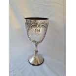 An embossed scroll decorated goblet on spreading base - 8.5" high - Sheffield 1905 - 485gms