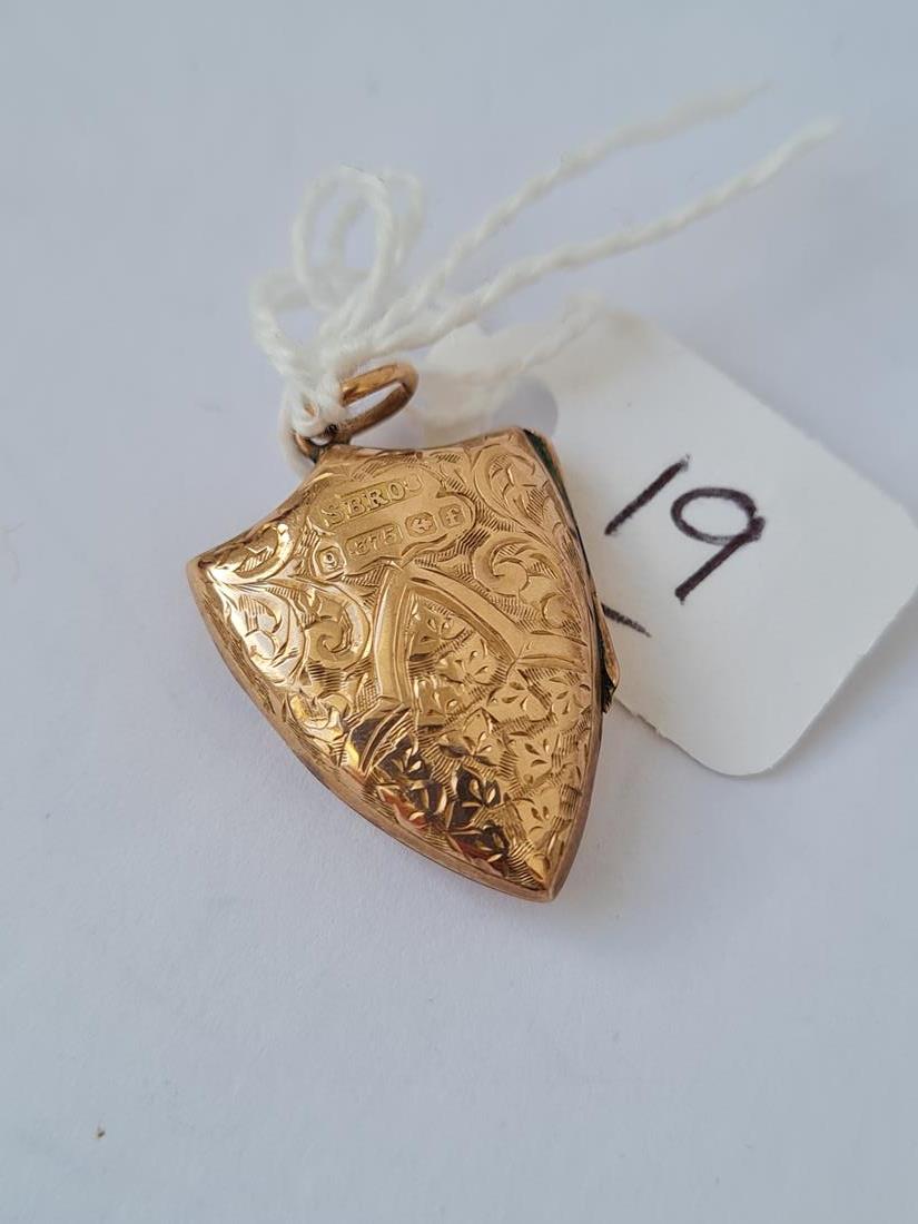 Shield shaped engraved locket 9ct 3g inc - Image 2 of 3