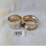Two napkin rings engraved with flowers - B'ham 1902 and 1916 - 43gms