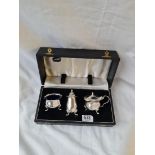 A boxed cruet set each on pad feet - B'ham 1955 - 116gm excl bgl