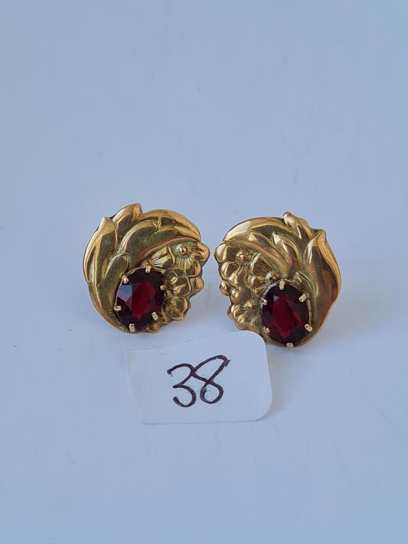 Pair of large garnet set ear studs in 9ct 3.5g inc