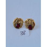 Pair of large garnet set ear studs in 9ct 3.5g inc