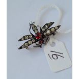Small silver paste set dragonfly brooch