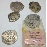 A Bolivian silver 2 reales 1685 and 4 others