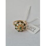 An opal and emerald pineapple cluster ring in 14ct - size S - 6.2gms