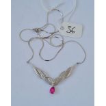 Pink topaz & diamond pendant necklace set in 9ct white gold 3.2g