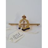 An enamel and gold military brooch in 9ct - 4.5gms