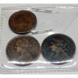 A half-farthing 1844 and farthings 1860, 1891