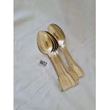 A good set of eight fiddle thread plain dessert spoons - London 1833 by ABS - 447gms