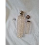 Two silver mounted scent bottles - one London 1885, damaged