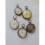 Five assorted fob watches