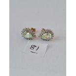 Pair greenstone pear shaped ear studs mounted in 14ct gold 2.7g inc