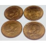 Halfpennies 1926, 1928, 1929, 1931 - high grade - full lustre