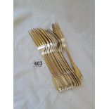 A set of twelve fiddle thread plain dessert forks - London 1833 by ABS - 705gms