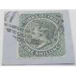 TURKS Is. SG3. Used on piece. Cat £60 (x30 if on cover)