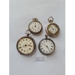 Four ladies silver fob watches