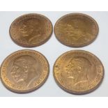 Pennies 1927, 1928, 1929, 1931 - high grade - with lustre