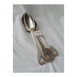 A set of six fiddle and shell pattern Exeter silver tablespoons - single struck - 1857 by JW -