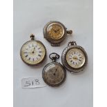 Four ladies silver fob watches