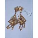 A pair of silver gilt finely detailed vintage drop earrings, indistinctly marked on posts, with