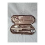 A boxed good quality christening set of knife, fork and spoon in fitted case - London 1887 by GA