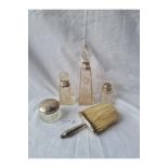 A crumb brush - B'ham 1900 - and four silver mounted jars