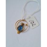 Blue stone Owl pendant in 9ct 2g inc