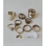 A bag of 10 silver rings - 50gms