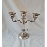 A silver-mounted candelabrum with scroll decoration - 9.5" high - B'ham 1973