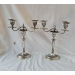 A pair of Adams-style two-light candelabra with oval bodies - 11" high - Sheffield 1911