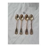 A set of four fiddle thread and shell Victorian egg spoons - London 1851 by GA - 116gms