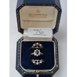 A Brooks & Bently 3 ring set with blue and white stones in 9ct - sizes all M - 5.04gms