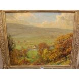 HERBERT F ROYLE -A YORKSHIRE LANDSCAPE WITH RIVER - on board - 19 x 23