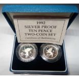 1992 silver proof large and small 10p set in case with authority certificate