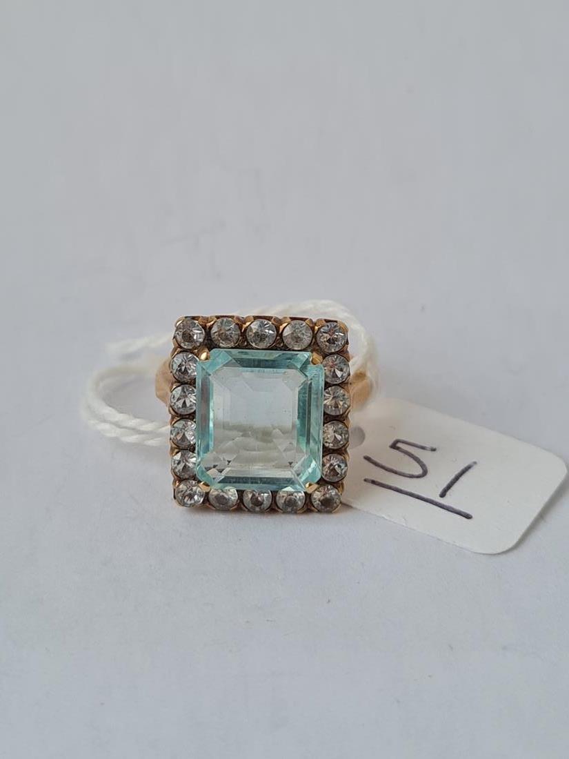 A GOOD CEYLON AQUAMARINE RING WITH PASTE CLUSTER IN 9CT - SIZE M - 5GMS - Image 2 of 2